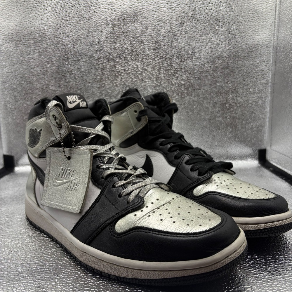 Size 9.5 Jordan 1 High OG Metallic Silver Toe Mens Athletic Sneakers CD0461-001